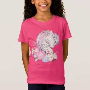 Pastel Gold Glitter Unicorn and Baby with Flowers T-Shirt