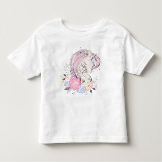 Pastel Gold Glitter Unicorn and Baby with Flowers Toddler T-shirt