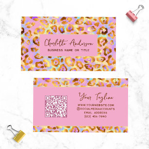 Pastel Gold Leopard Print QR Code Business Card