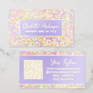 Pastel Gold Leopard Print QR Code Foil Spot Gloss Business Cards