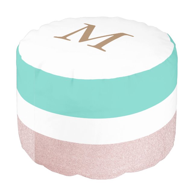 Pastel Gold | Monogram Round Pouf (Angled Back)