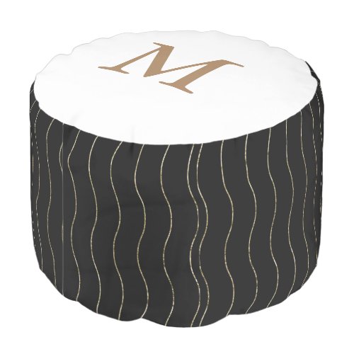 Pastel Gold  Monogram Round Pouf