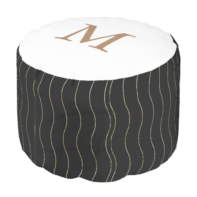 Pastel Gold | Monogram Round Pouf (Angled Back)