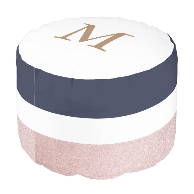 Pastel Gold | Monogram Round Pouf (Angled Back)