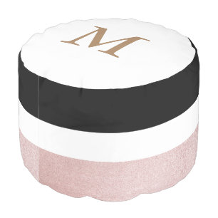 Pastel Gold Monogram Round Pouf