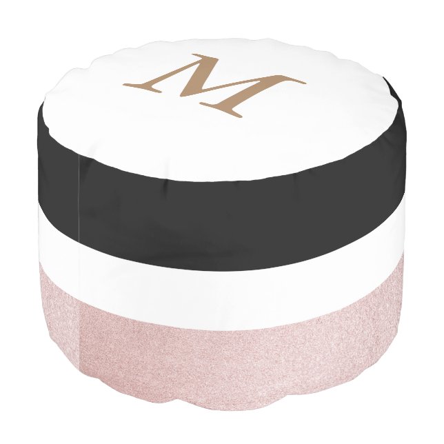 Pastel Gold | Monogram Round Pouf (Angled Back)