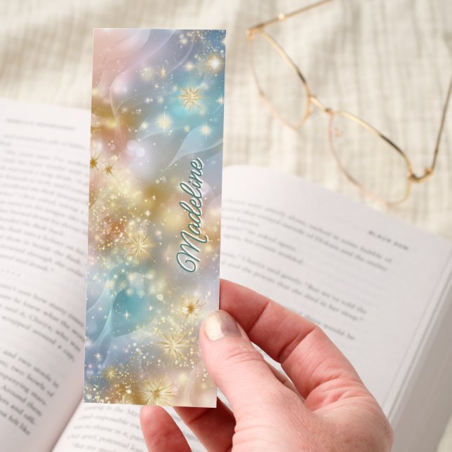 Pastel Gold Star Glitter Waves Bookmarks (Hand)