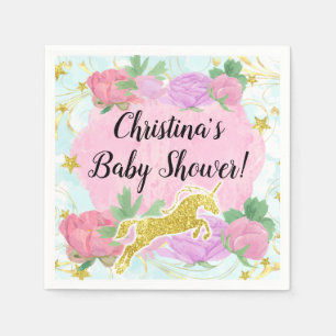 Pastel Gold Unicorn Girl Baby Shower Paper Napkins