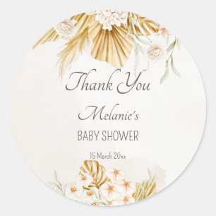 Pastel golden brown boho dried flowers baby shower classic round sticker
