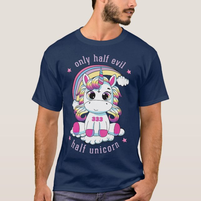 Pastel Goth 333 Only Half Evil Kawaii Unicorn T-Shirt (Front)