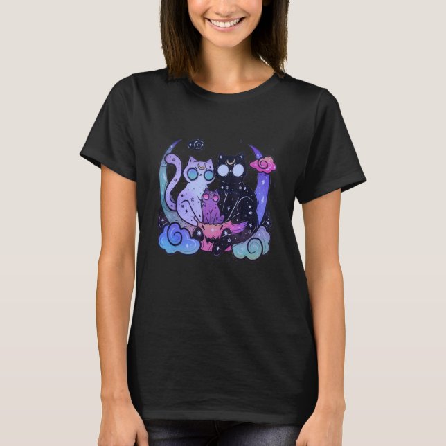 Pastel Goth Aesthetic Cat Tee  Creepy Alien Moon C (Front)