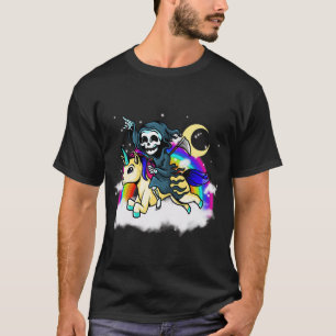 Pastel Goth Aesthetic Grim Reaper Unicorn Ride Sat T-Shirt