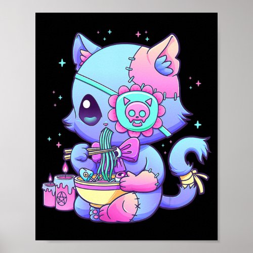 Pastel Goth Aesthetic Kawaii Creepy Cat Eating Ram Poster