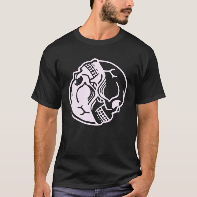 Pastel Goth Aesthetic Pink Ying Yang Skull Graphic T-Shirt (Front)