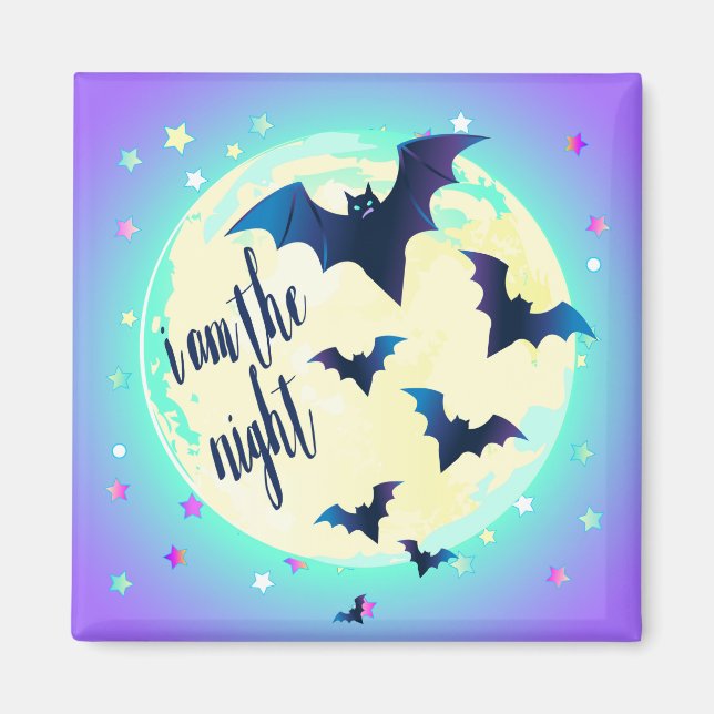 Pastel Goth Bat Art - “I am the Night” Quote Magnet (Front)