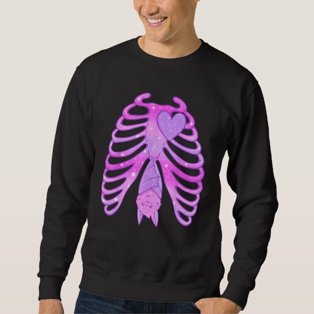 Pastel Goth Bat Skeleton Ribcage Witchy Aesthetic Sweatshirt (Front)
