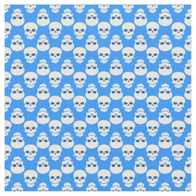 pastel goth blue halloween skull skeleton  fabric (Close Up)