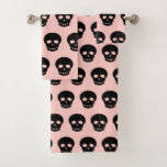 Pastel Goth Blush Pink Blackskull Pattern Bath Towel Set at Zazzle