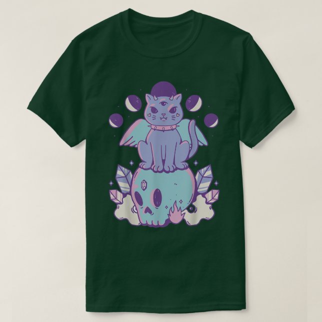 Pastel goth cat on skull skeleton Death metal cree T-Shirt (Design Front)