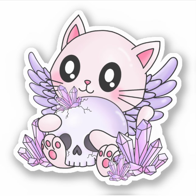 Pastel Goth Cat & Skull Sticker (Front)