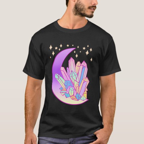 Pastel Goth Crystal Cluster Glowing Moon Kawaii Wi T_Shirt