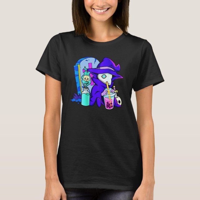 Pastel Goth Cute Creepy Plague Doctor Boba Bubble  T-Shirt (Front)