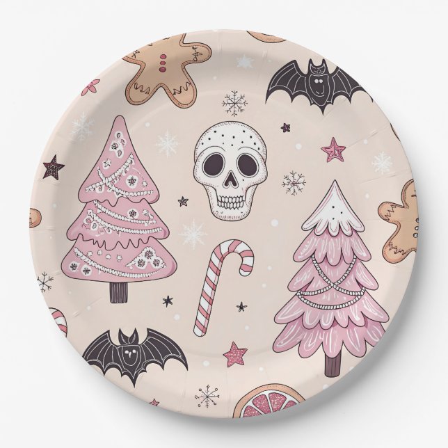 Pastel goth emo Christmas Paper Plates (Front)