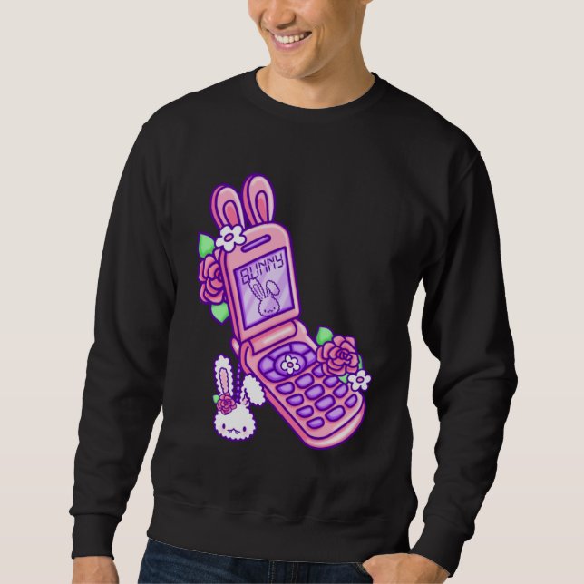 Pastel Goth Flip Phone Vampire Bunny Y2K Aesthetic Sweatshirt (Front)