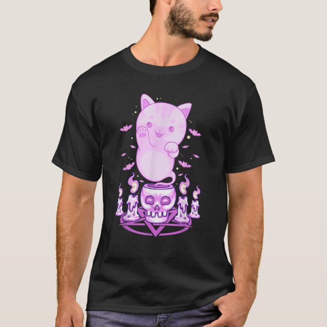 Pastel Goth Ghost Cat Boo Halloween Kitten Aesthet T-Shirt (Front)