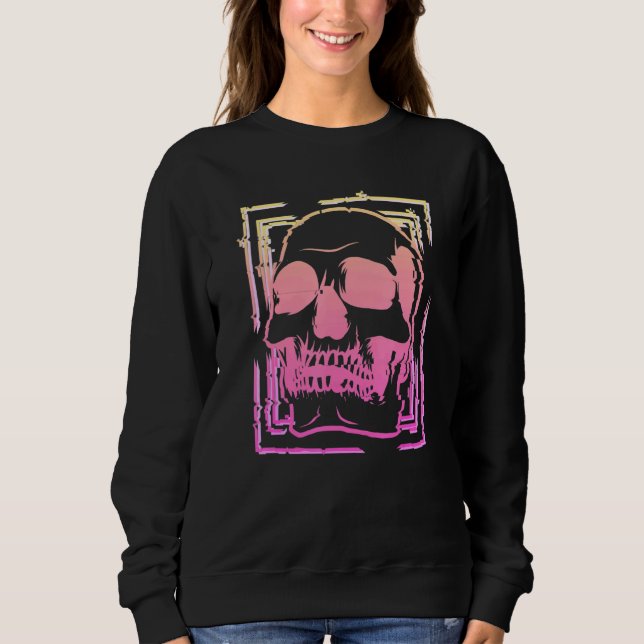 Pastel Goth Glitch Skull Grunge Emo Vaporwave Skel Sweatshirt (Front)