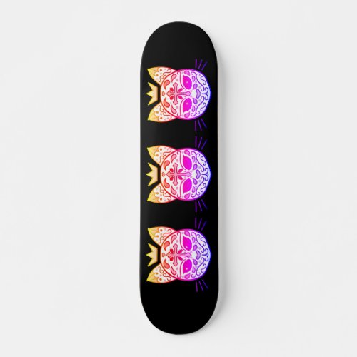 Pastel goth gradient rainbow kitty cat sugar skull skateboard deck
