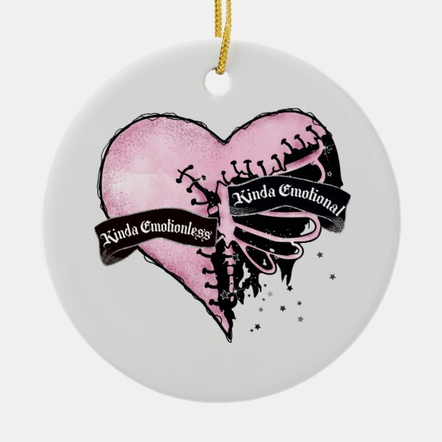 Pastel Goth Heart | Emotional and Emotionless Ceramic Ornament (Front)