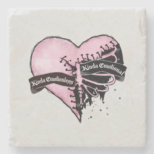 Pastel Goth Heart | Emotional and Emotionless Stone Coaster (Front)