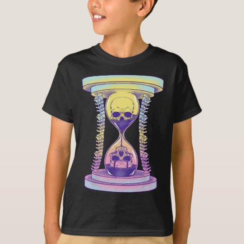 Pastel Goth Hourglass with Spine and Creepy Skulls T_Shirt