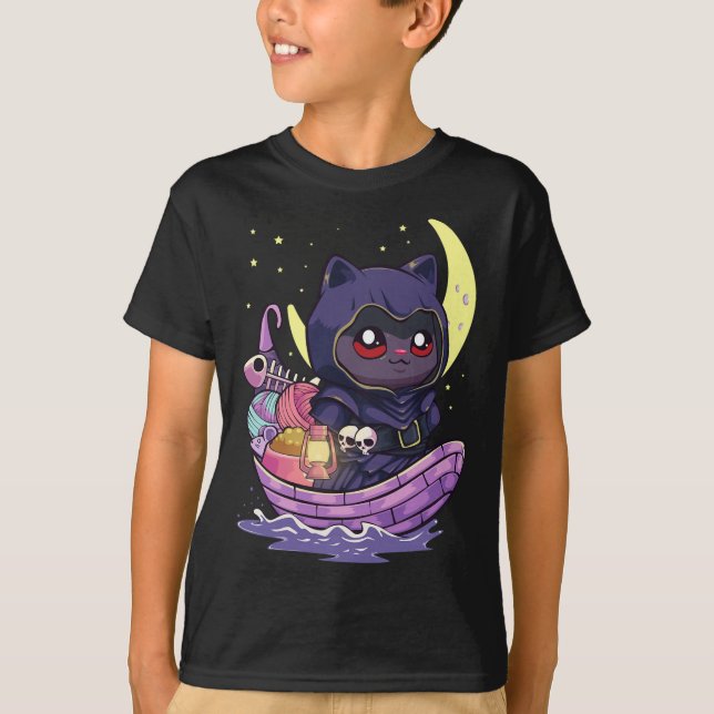 Pastel Goth Kawaii Anime Ferryman Cat With Yarn Cr T-Shirt (Front)