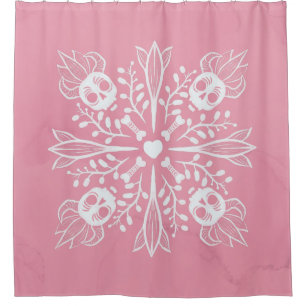 Pastel goth kawaii funny skull Harajuku pink Shower Curtain