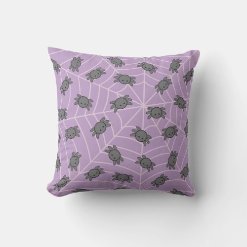 Pastel goth kawaii purple spider web throw pillow