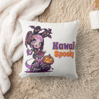 Pastel Goth Kawaii Spooky Anime Girl Halloween  Throw Pillow