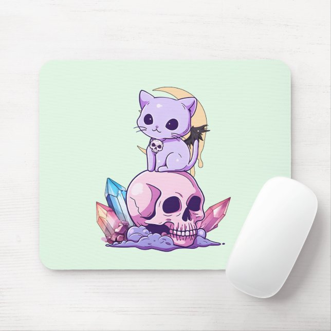 Pastel Goth Kitten & Skull Mouse Pad (With Mouse)