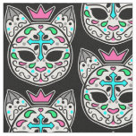 Pastel goth kitty cat sugar skull pattern fabric