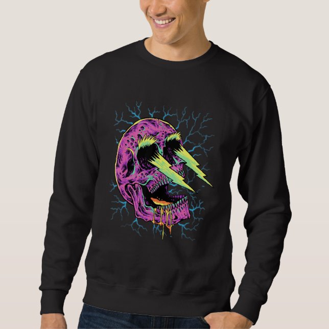 Pastel Goth Lightning Skull Head Grunge Core Gothi Sweatshirt (Front)