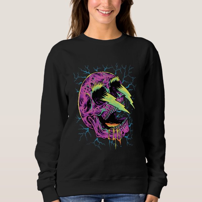 Pastel Goth Lightning Skull Head Grunge Core Gothi Sweatshirt (Front)