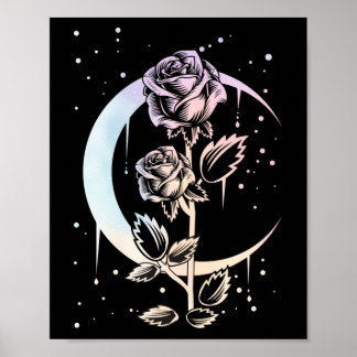 Pastel Goth Moon Flower Witchy Poster