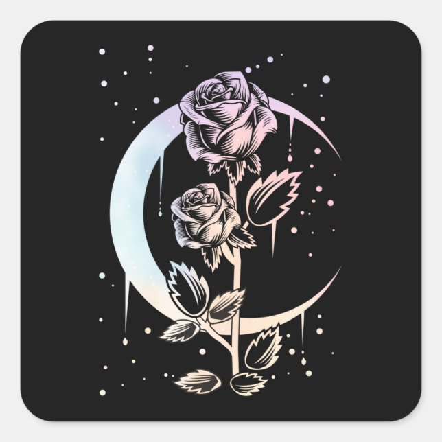Pastel Goth Moon Flower Witchy Square Sticker (Front)