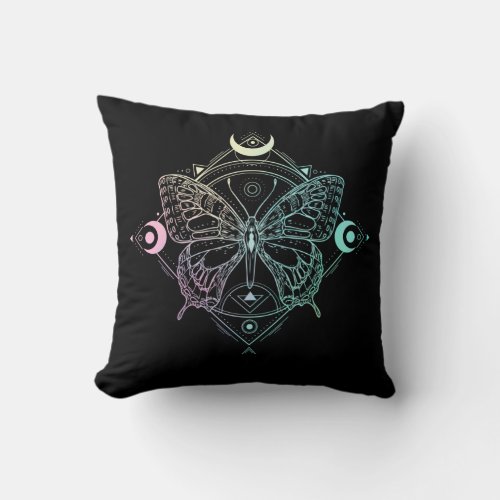 Pastel Goth Moon Gothic Wicca Crescent Butterfly Throw Pillow