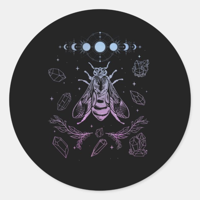Pastel Goth Moon Insect Gothic Wicca Crescent Bee Classic Round Sticker (Front)