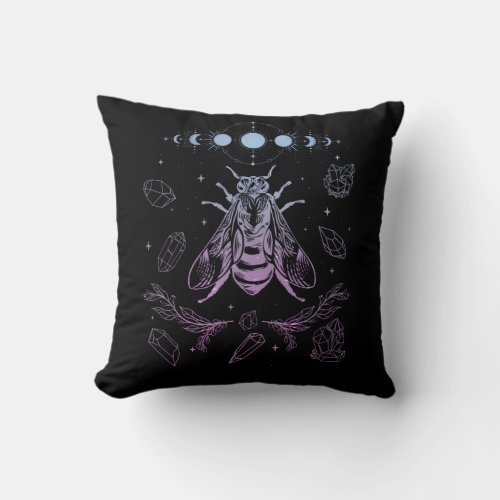 Pastel Goth Moon Insect Gothic Wicca Crescent Bee Throw Pillow