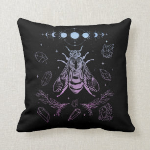 Pastel Goth Moon Insect Gothic Wicca Crescent Bee Throw Pillow