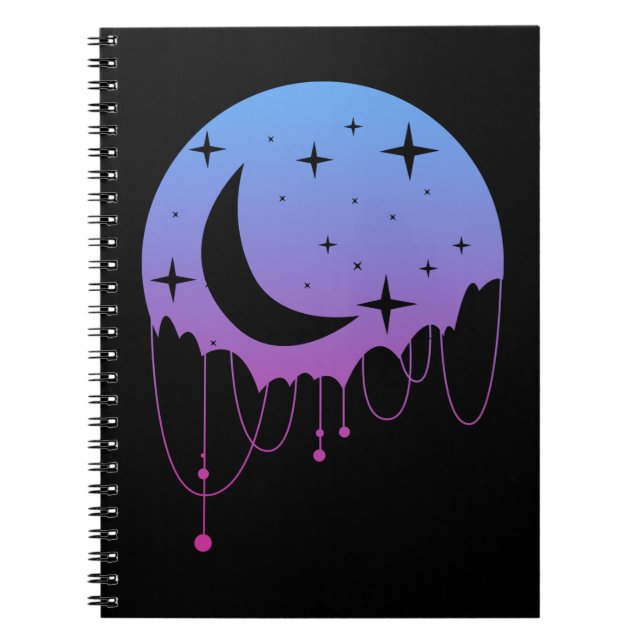 Pastel Goth Moon Kawaii Esthetic Stars Crescent Notebook (Front)