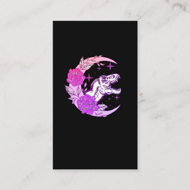 Pastel Goth Moon Kawaii Trex Crescent Flowers Business Card (Front)